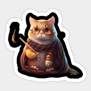 Cute Wand Wizard Cat Sticker